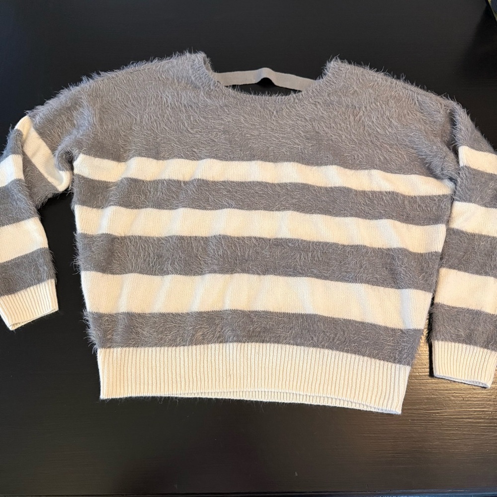 DKNY Gray and Cream Striped Women's‎ Sweater